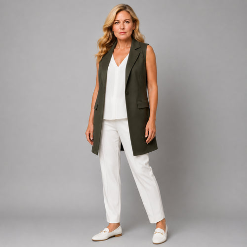 Sleeveless Open Front Long Length Blazer