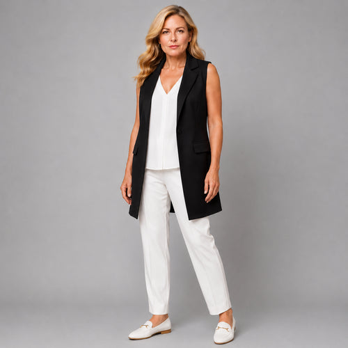 Sleeveless Open Front Long Length Blazer