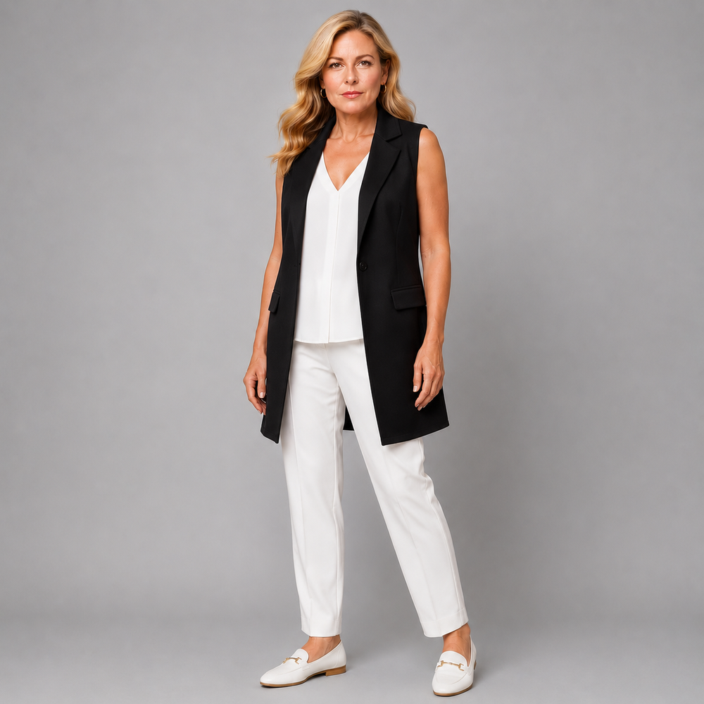 Sleeveless Open Front Long Length Blazer