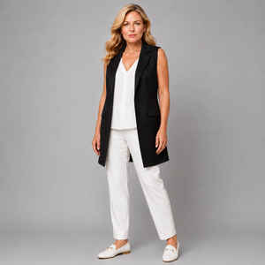 Sleeveless Open Front Long Length Blazer