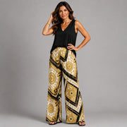 White & Gold Compass Print Palazzo Trousers
