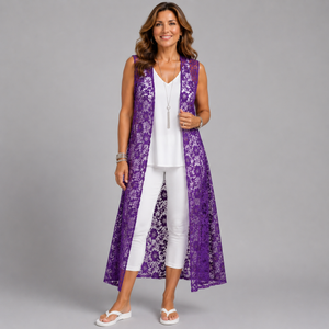Sleeveless Lace Open Front Duster Jacket