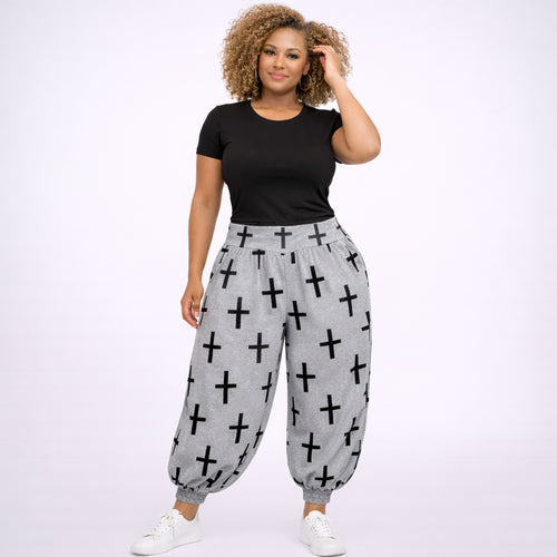 Cross Print Loose Fit Harem Pants