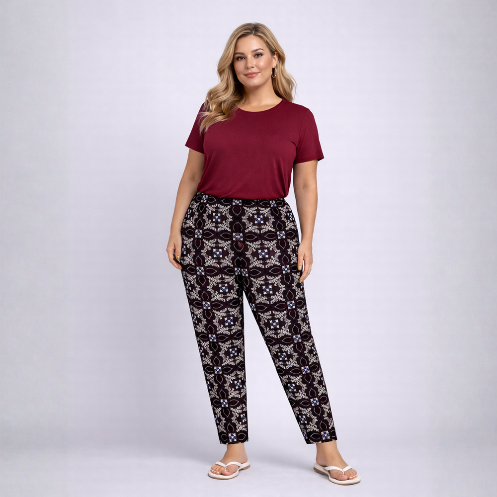 Tile Print Elastic Waist Trousers