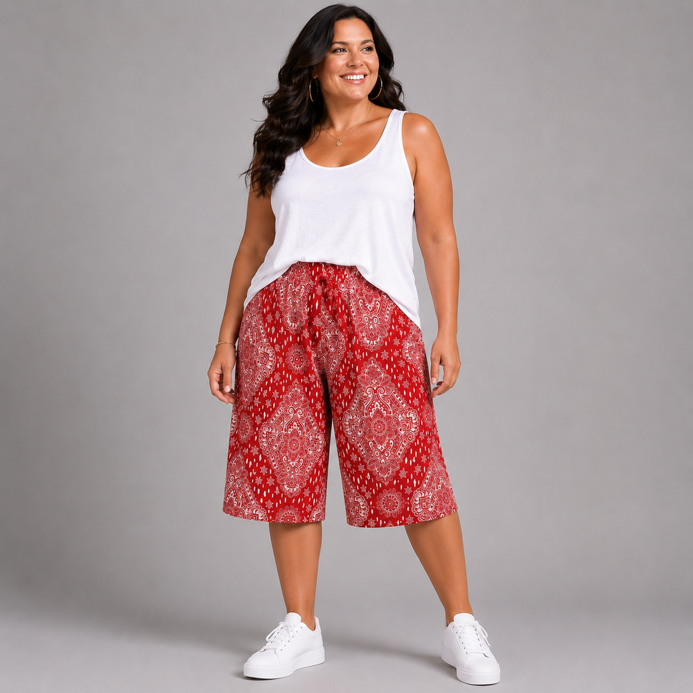 Moroccan Tile Print Elastic Waist Culottes