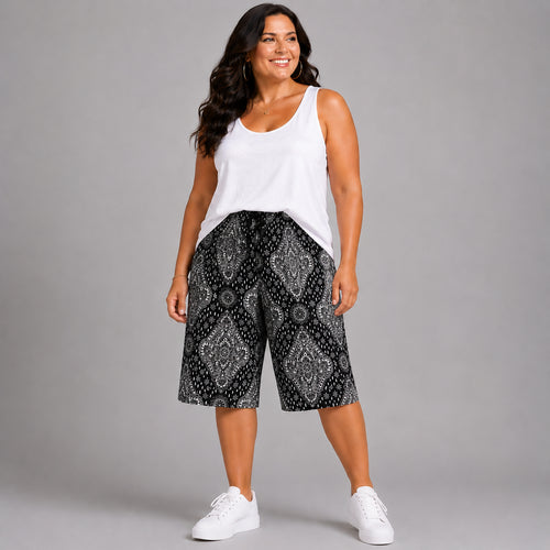 Moroccan Tile Print Elastic Waist Culottes