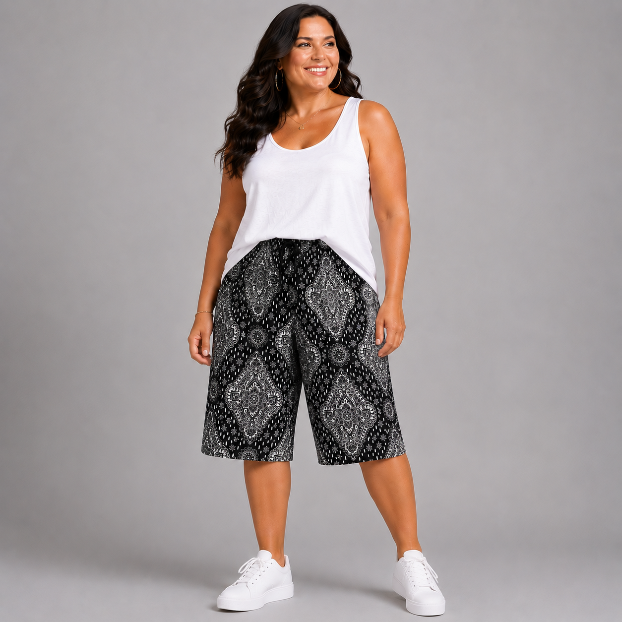 Moroccan Tile Print Elastic Waist Culottes