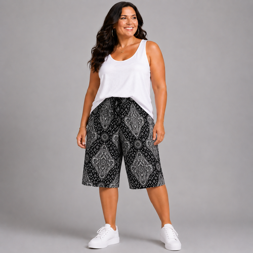 Moroccan Tile Print Elastic Waist Culottes