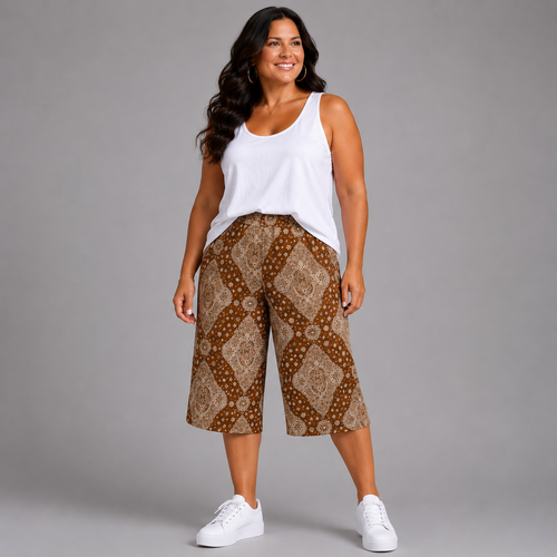 Moroccan Tile Print Elastic Waist Culottes