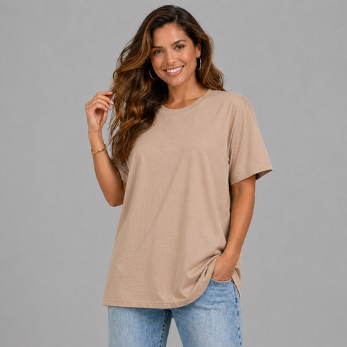 Plain Short Sleeve Long Length Cotton T-Shirt