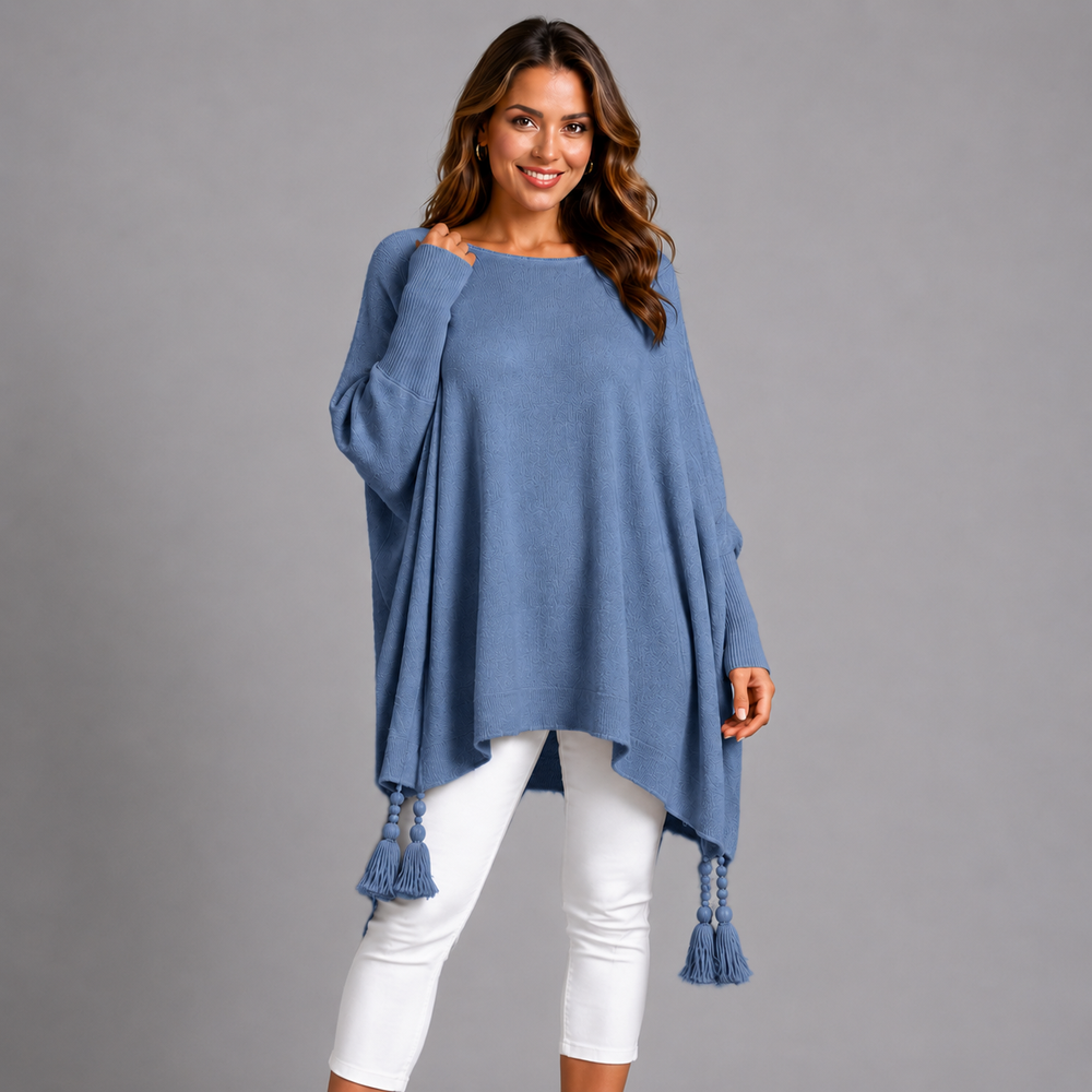 Slash Neck Oversized Jumper with Tassel Detail