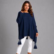 Slash Neck Oversized Jumper with Tassel Detail
