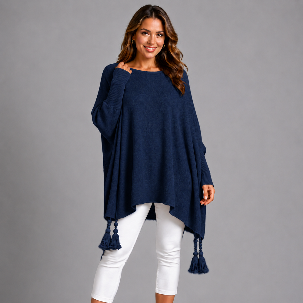 Slash Neck Oversized Jumper with Tassel Detail