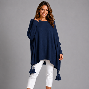 Slash Neck Oversized Jumper with Tassel Detail