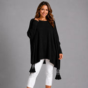 Slash Neck Oversized Jumper with Tassel Detail