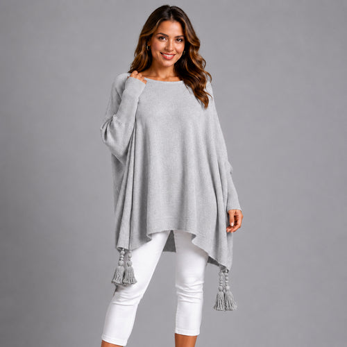 Slash Neck Oversized Jumper with Tassel Detail