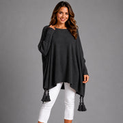Slash Neck Oversized Jumper with Tassel Detail
