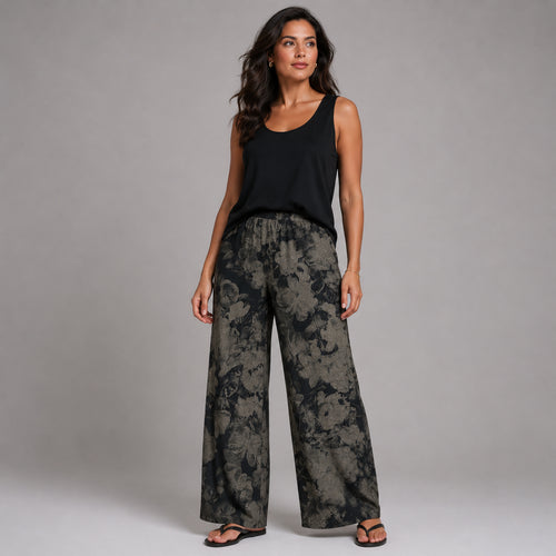 Black Grey Floral Palazzo Trousers