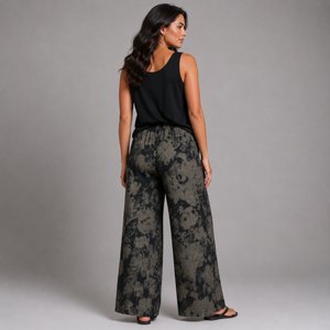 Black Grey Floral Palazzo Trousers