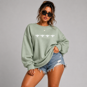 Cotton Sweatshirt with 4 White Bees Detail