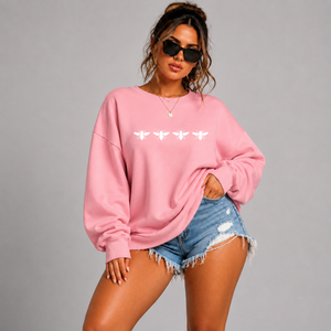 Cotton Sweatshirt with 4 White Bees Detail