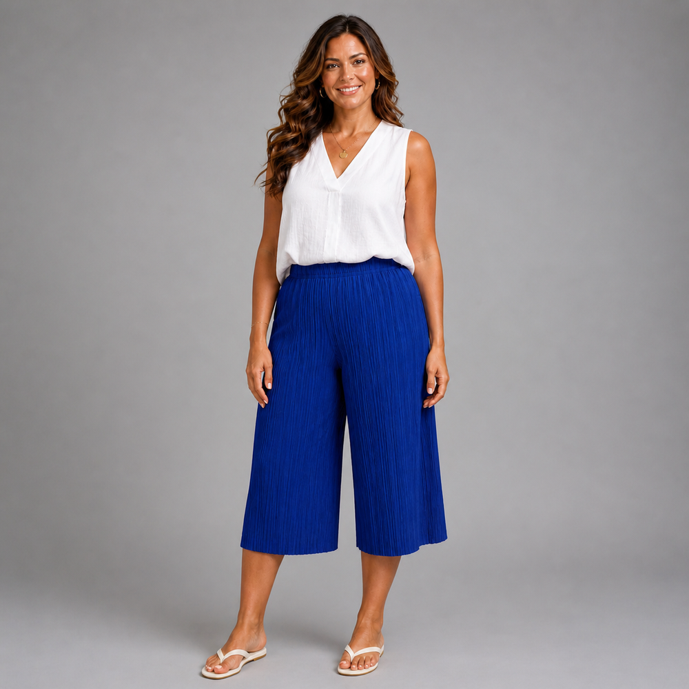 Crinkle Pleated Elastic Waist Culottes / Long Shorts