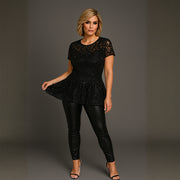 Sequin & Lace Short Sleeve Peplum Blouse
