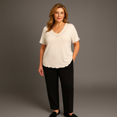 Short Sleeve Studded V-Neck Top