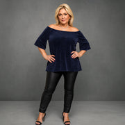Bardot Off Shoulder Trumpet Sleeve Sparkly Top