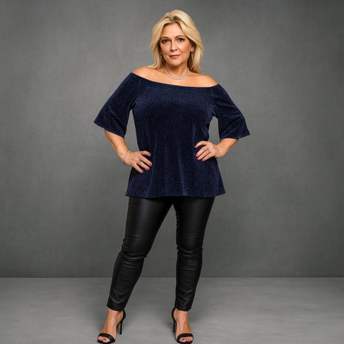 Bardot Off Shoulder Trumpet Sleeve Sparkly Top