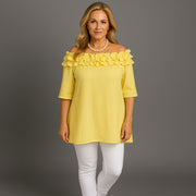 Ruffled Neckline Off Shoulder Blouse