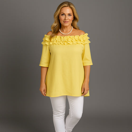 Ruffled Neckline Off Shoulder Blouse