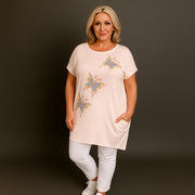 Sequin Butterfly Dipped Hem Top with Pockets