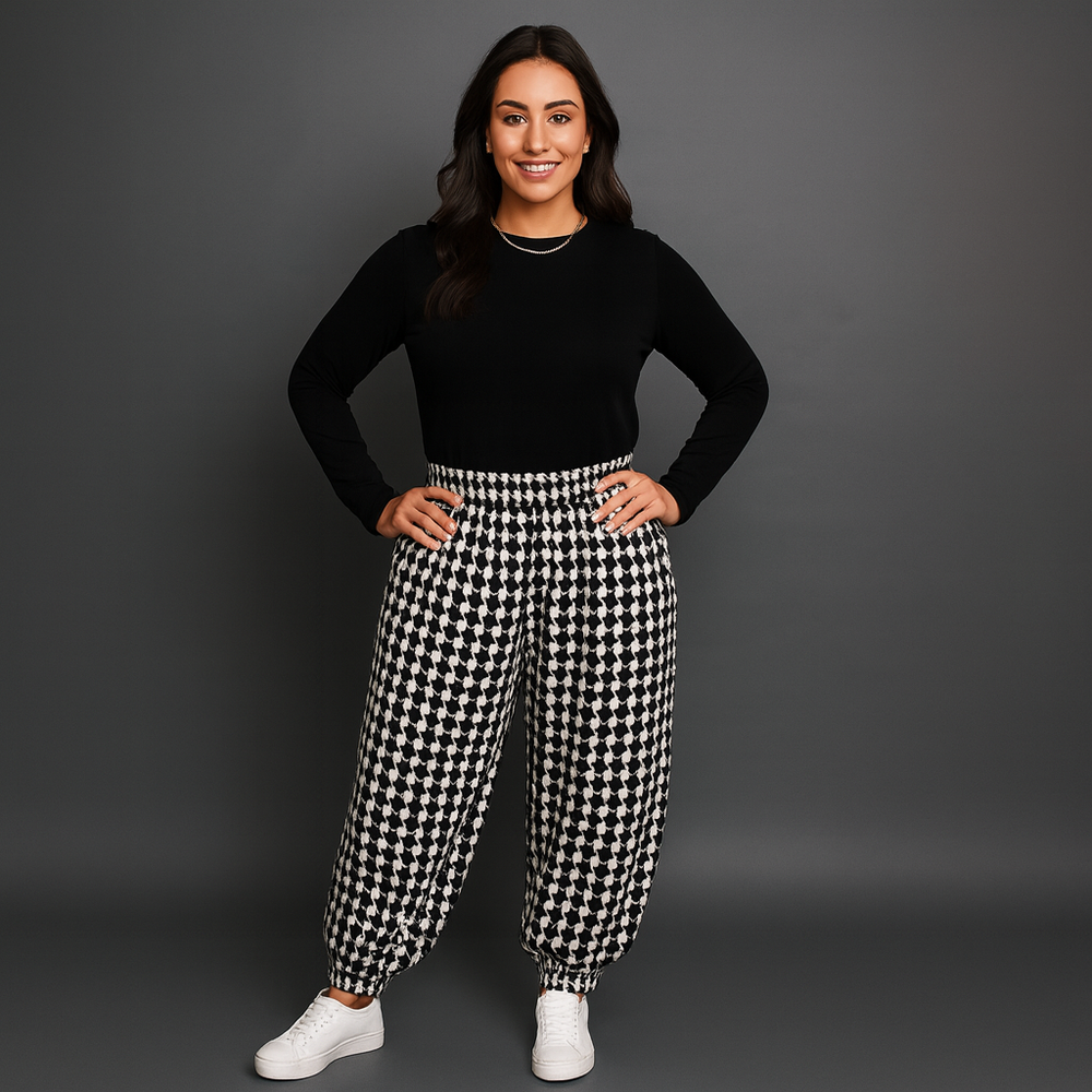 Black White Dogtooth Print Harem Pants