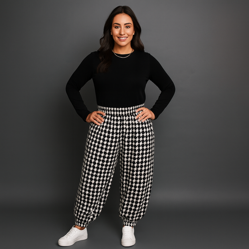 Black White Dogtooth Print Harem Pants