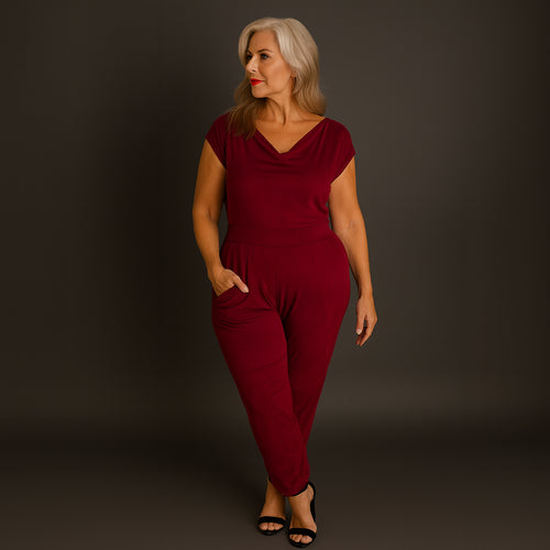 Soft Suedette Cowl Neck Jumpsuit with Pockets