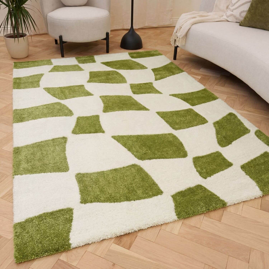 Joli Checkered Green & White Rug