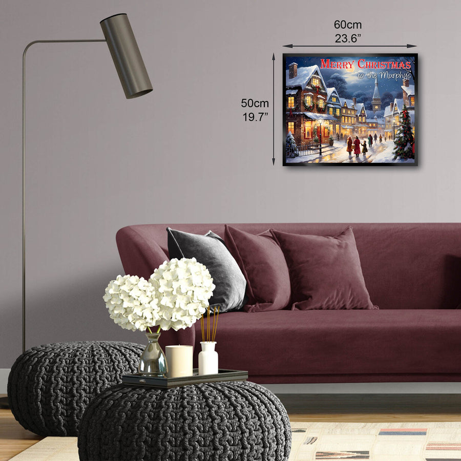 Illuminated Artwork Christmas Illustration "Snowy Town" with Personalisation