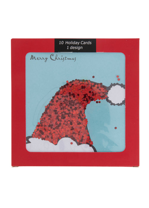Collins Christmas Cards - Glitter Santa Hat Design - 10 Pack Festive Greeting Cards