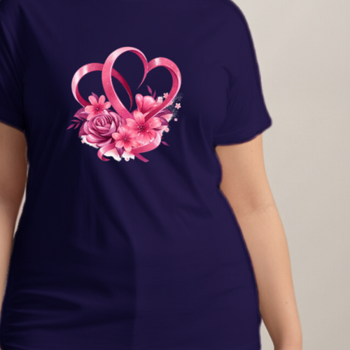 Cotton Ribbon-Heart Print T-Shirt