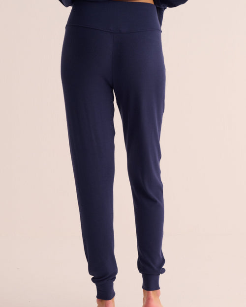 Navy Ribbed Soft Modal Cardigan and Cuffed Leggings Set