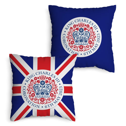 King Charles Coronation - Union Jack - Official Royal Badge - 45cm Square Cushion