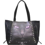 BLACK CAT Studded PU Leather Tote Bag