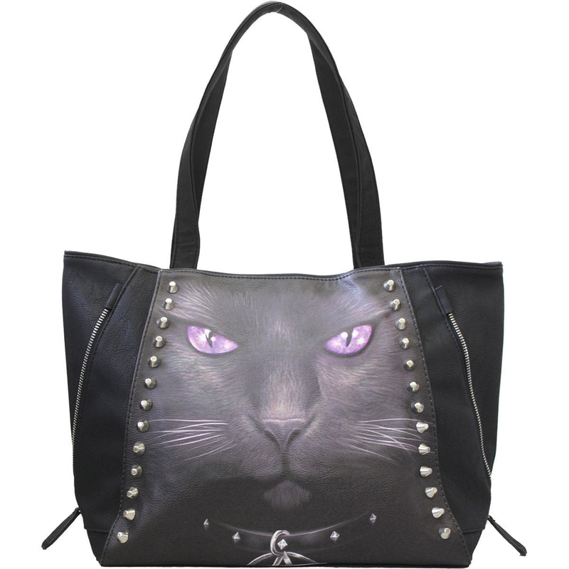 BLACK CAT Studded PU Leather Tote Bag
