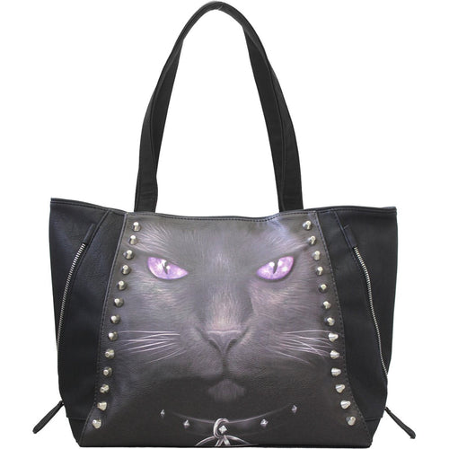 BLACK CAT Studded PU Leather Tote Bag