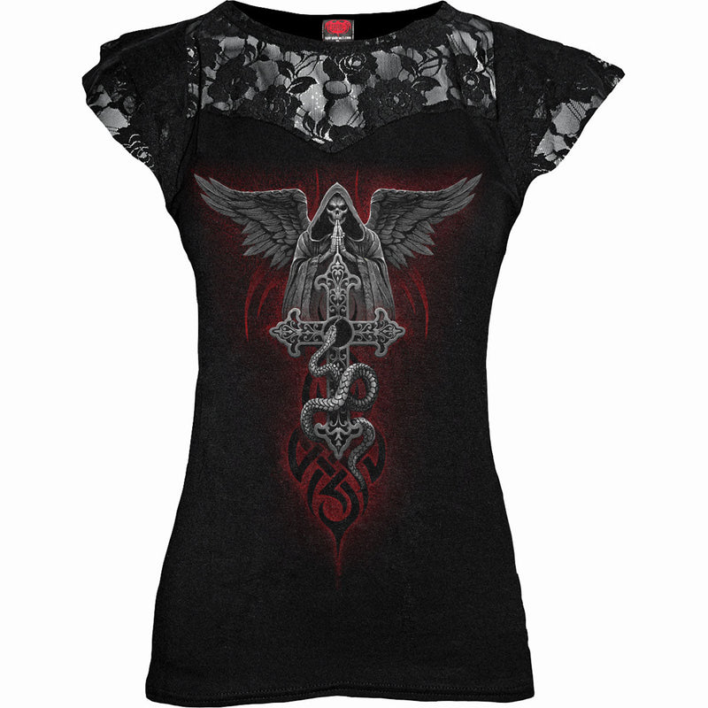 THE DEAD - Lace Layered Cap Sleeve Top Black