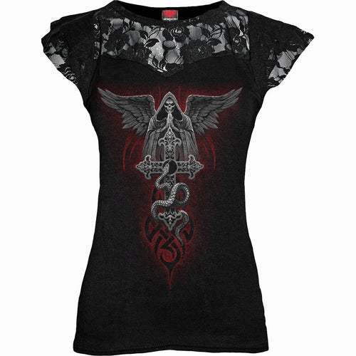 THE DEAD - Lace Layered Cap Sleeve Top Black