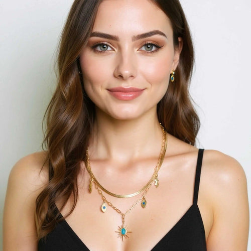 Cleopatra 18k Gold Plated Double Layered Charm Necklace