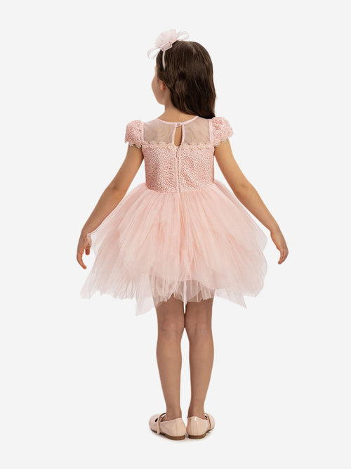 DRESS & Fleur Baby Girls Dress with Tulle Skirt in Pink