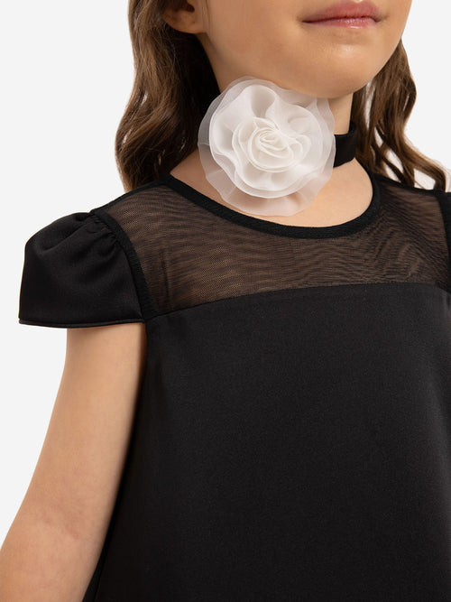DRESS & Fleur Girls Dress with Flower Choker in Black